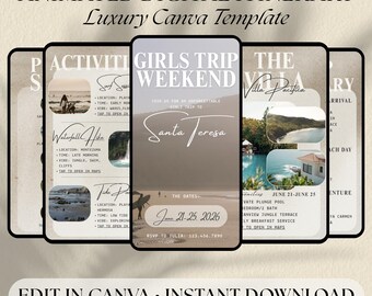 Santa Teresa Girls Trip Itinerary Template | Costa Rica Travel Itinerary | Animated Luxury Canva Template | Editable Travel Planner
