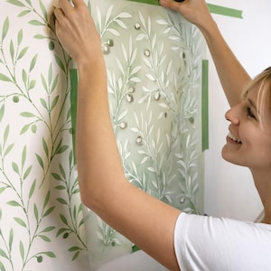 Grote olijftak muursjabloon – Mediterraans botanisch behangsjabloon, herbruikbaar mylar sjabloon 60×45 cm