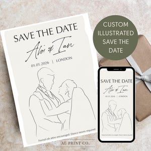 Reserve a data personalizada com desenho de casal personalizado, cartão de casamento para impressão, convite digital exclusivo, design engraçado e elegante