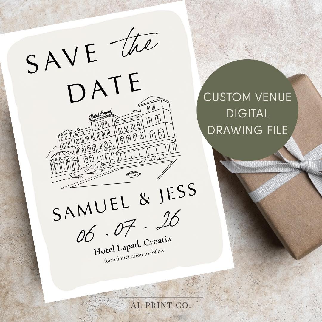 Custom Wedding Venue Line Art Illustration: Personalized Digital File ...