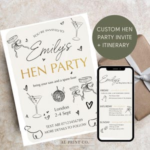Convite elegante e divertido para despedida de solteira + roteiro | Fim de semana de despedida de solteira para imprimir | Convite para viagem de amigas atrevidas | Download digital editável