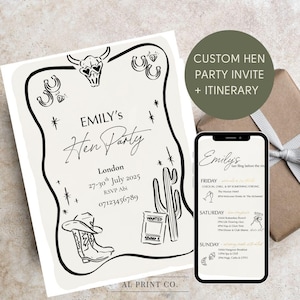 Convite + Roteiro para Despedida de Solteira Cowgirl | Fim de Semana de Despedida de Solteira para Imprimir | Convite para Viagem de Garotas Atrevidas | Download Digital Personalizado