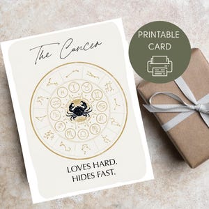 Biglietto d'auguri con il segno zodiacale del Cancro, biglietto d'auguri stampabile, biglietto d'auguri divertente per il Cancro, regalo astrologico, biglietto d'auguri per il compleanno di una sorella, 25° e 30° compleanno, tarocchi
