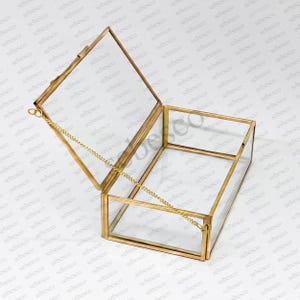 Glass Box Display Case | Glass Jewelry Box with Brass Gold Borders | Makeup Organizer, Brass Storage Box 7x4x2 Inches, Keepsake Vanity Box