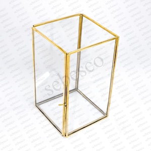 Glass Lantern | Glass Candle Pillar Holder with Gold Brass Borders | Candle Holder for Christmas, Halloween, Home Decor, Best for Gifting