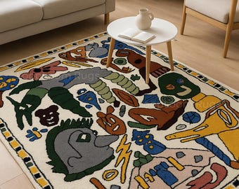 Handgetufteter Wollteppich: Moderne abstrakte abstrakte Kunst