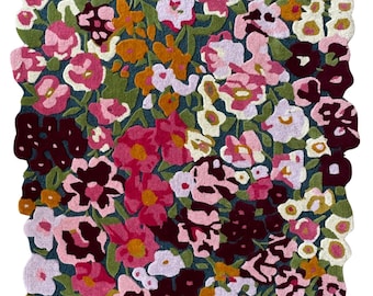 Handgetufteter Blumenteppich aus Wolle: Abstraktes botanisches Design