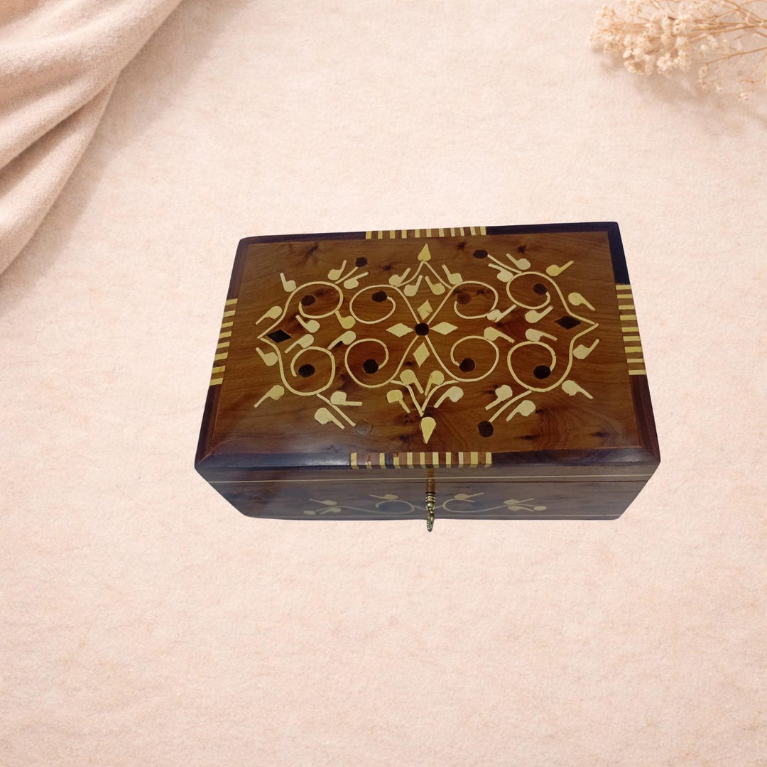 Handmade Thuya Wood Jewelry Box With Lock & Key, Moroccan Inlaid Wooden ...