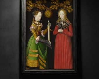 Gothic Renaissance Art Print – Saints Genevieve & Apollonia, Christian Religious Wall Decor