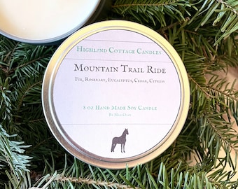 Mountain Trail Ride Candle / Fir, Rosemary, Eucalyptus, Cedar, Cypress Soy Candle / Horse Lover Gift