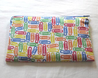 Paper Clips Fabric Zipper Pouch / Pencil Case / Make Up Bag / Gadget Sack