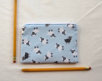 Cute Sheep on Blue Fabric Coin Purse/Zipper Pouch/Gift Card Envelope Bag