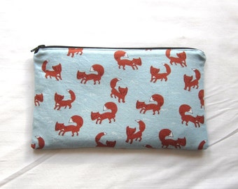 Foxes Fabric Zipper Pouch / Pencil Case / Make Up Bag / Gadget Sack