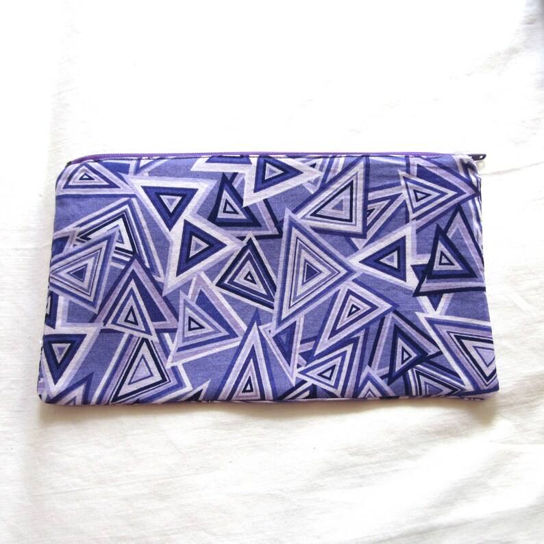 Purple Triangle Fabric Zipper Pouch Pencil Case Make Up Bag Gadget Pouch