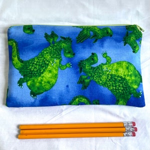 Friendly Dragons Fabric Zipper Pouch / Make Up Bag / Pencil Case / Gadget Sack