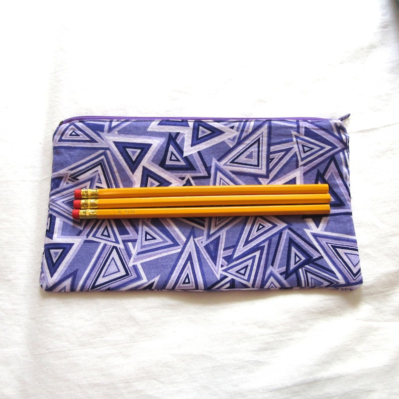 Purple Triangle Fabric Zipper Pouch Pencil Case Make Up Bag Gadget Pouch