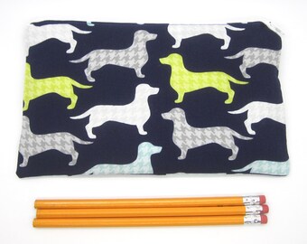 Dapper Dachshunds Fabric Zipper Pouch / Pencil Case / Make Up Bag / Gadget Sack