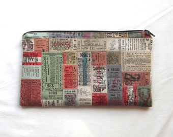 Train Tickets Zipper Pouch / Pencil Case / Make Up Bag / Gadget Sack