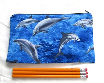 Delfin Stoff Reißverschlusstasche / Federmäppchen / Schminktasche / Clutch