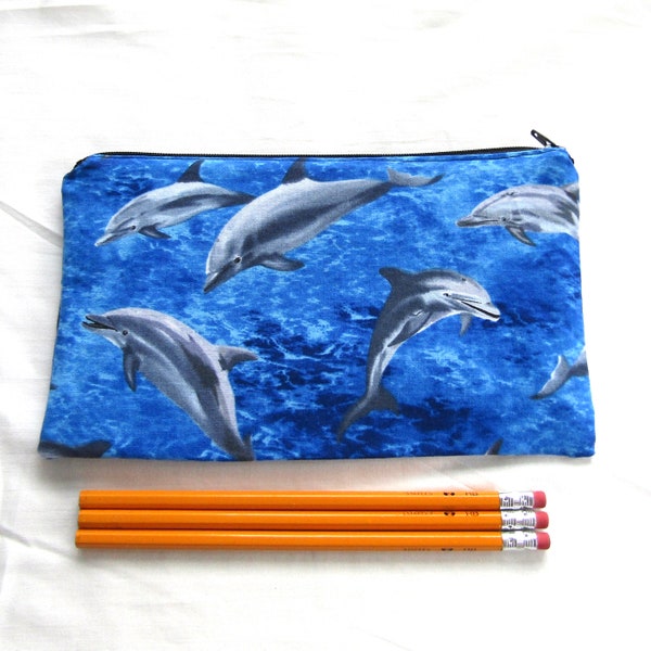 Pochette à fermeture éclair en tissu Dolphin / Étui à crayons / Sac de maquillage / Pochette