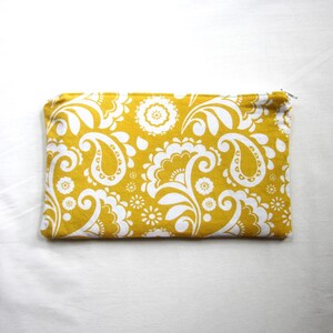 Sunny Yellow and White Fabric Zipper Pouch / Pencil Case / Make Up Bag / Gadget Pouch image 3