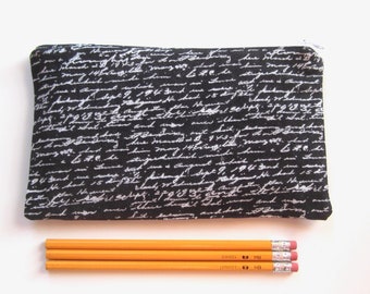 Handwriting Fabric Zipper Pouch / Pencil Case / Make Up Bag / Gadget Sack