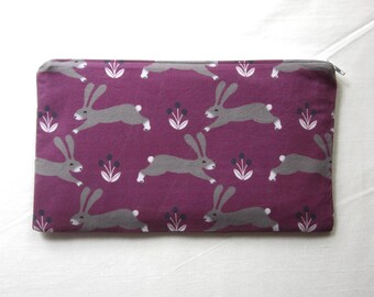 Cute Bunnies Fabric Zipper Pouch / Pencil Case / Make Up Bag / Gadget Sack