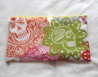White Papel Picado Day of the Dead  Fabric Pencil Case / Make Up Bag / Gadget Pouch