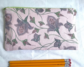 Pink Art Nouveau Zipper Pouch / Pencil Case / Make Up Bag / Gadget Sack