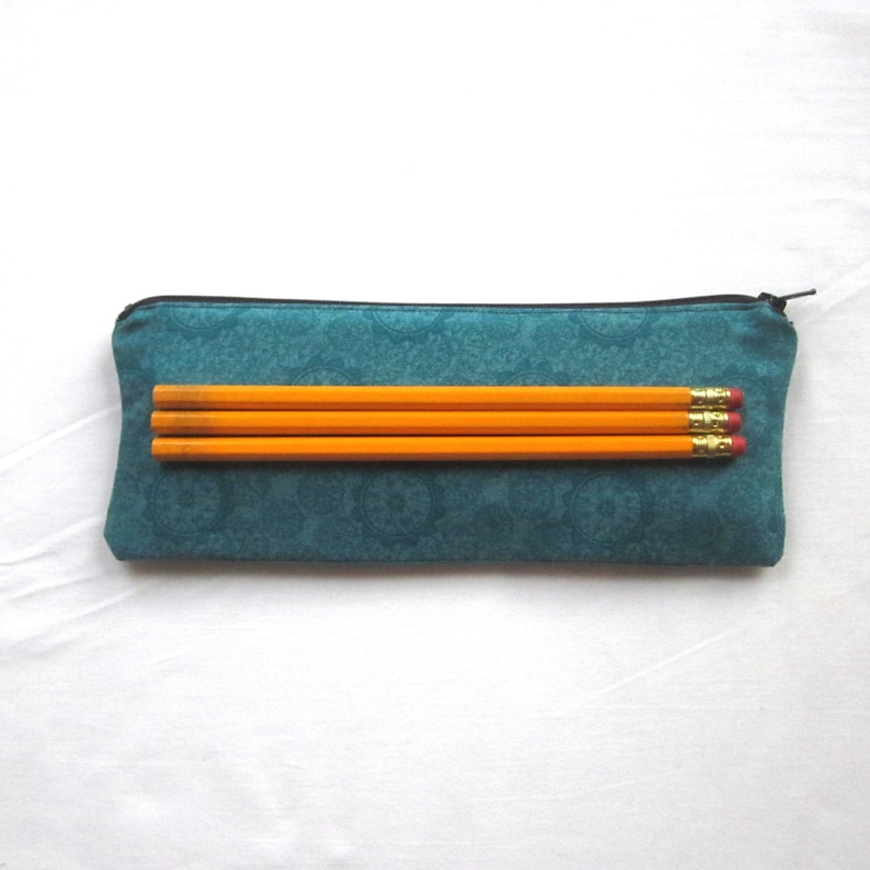 Skinny Aqua Zipper Pouch Pencil Case