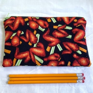Buffalo Wings Fabric Zipper Pouch / Pencil Case / Make Up Bag / Gadget Sack