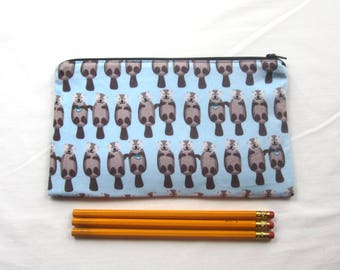 Otters Fabric Zipper Pouch / Pencil Case / Make Up Bag / Gadget Sack