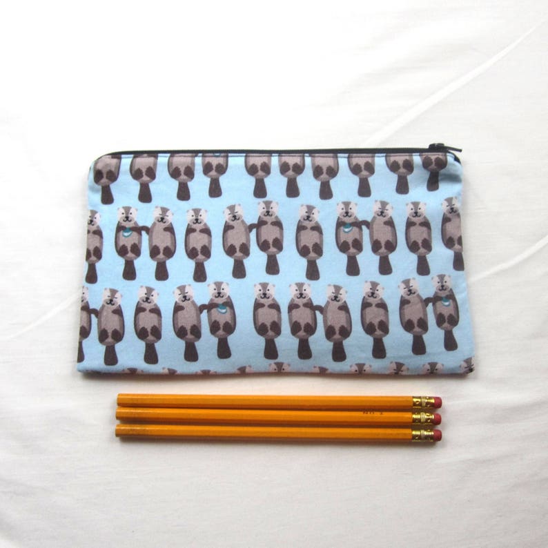 Otters Fabric Zipper Pouch / Pencil Case / Make Up Bag / Gadget Sack image 1