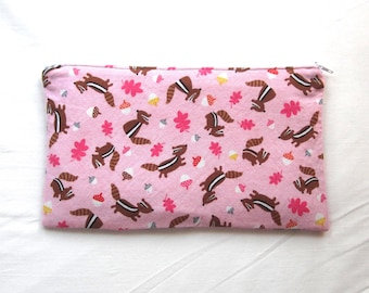 Chipmunks Fabric Zipper Pouch / Pencil Case / Make Up Bag / Gadget Sack