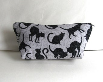 Cats on Gray Fabric Stand Up Zipper Pouch / Make Up Bag