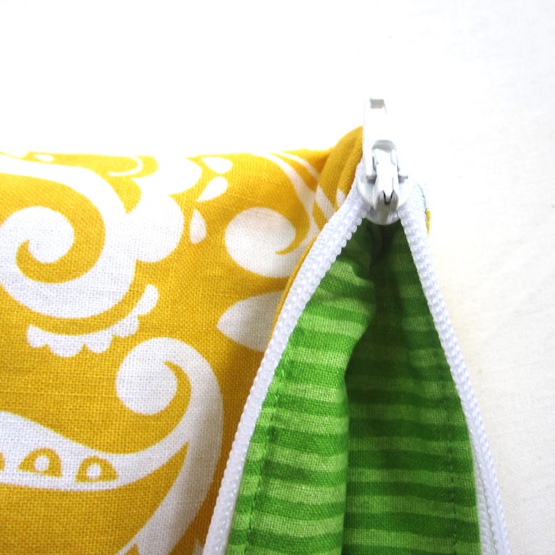 Sunny Yellow and White Fabric Zipper Pouch / Pencil Case / Make Up Bag / Gadget Pouch image 4