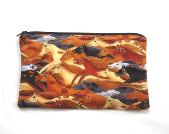 Pferde Stoff Reißverschluss Täschchen / Mäppchen / Schminktasche / Gadget Täschchen