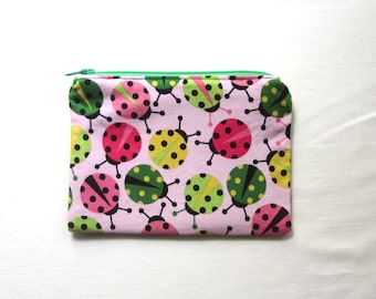 Ladybug Fabric Coin Purse/Zipper Pouch/Gift Card Envelope Bag