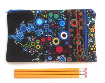 Black Circles and Dots Zipper Pouch / Pencil Case / Make Up Bag / Gadget Sack