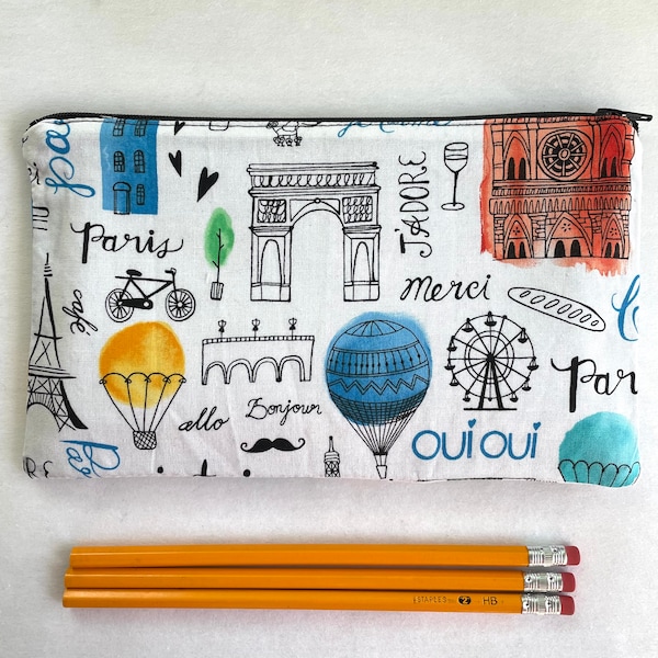 Colorful Paris Fabric Zipper Pouch / Pencil Case / Make Up Bag