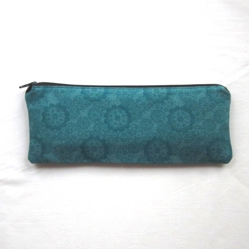 Skinny Aqua Zipper Pouch Pencil Case