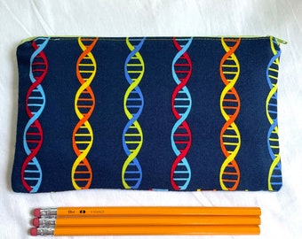 DNA Fabric Zipper Pouch / Pencil Case / Make Up Bag / Gadget Sack