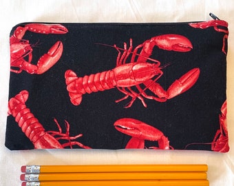 Big Lobster Fabric Zipper Pouch / Pencil Case / Make Up Bag / Gadget Sack