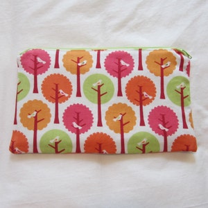 Mod Birds and Trees Zipper Pouch / Pencil Case / Make Up Bag / Gadget Sack
