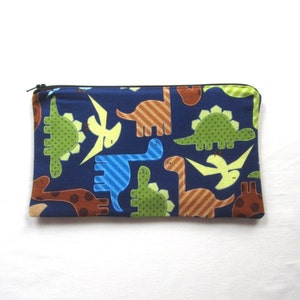 Cute Dinosaurs on Navy Zipper Pouch / Pencil Case / Make Up Bag / Gadget Sack image 1