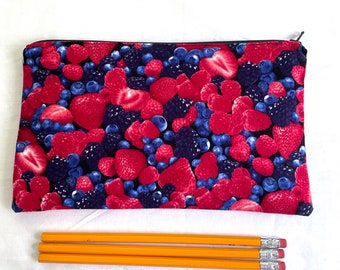 Mixed Berries Fabric Zipper Pouch / Pencil Case / Make Up Bag / Gadget Sack