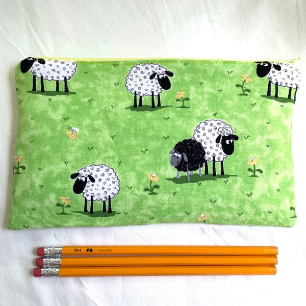 Cute Sheep Fabric  Zipper Pouch / Pencil Case / Make Up Bag / Gadget Pouch