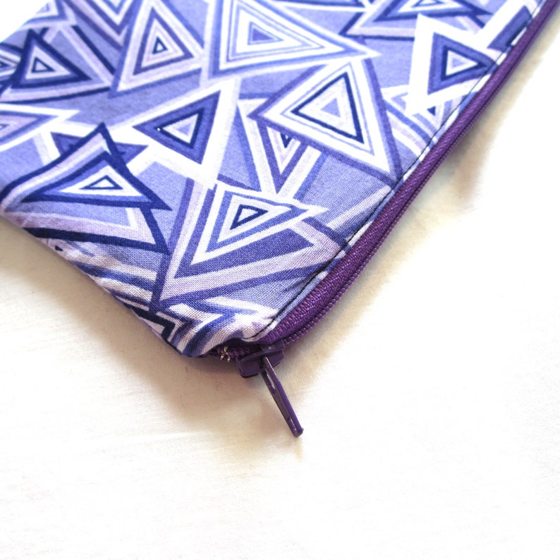 Purple Triangle Fabric Zipper Pouch Pencil Case Make Up Bag Gadget Pouch
