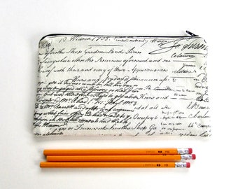 Handwriting Fabric Zipper Pouch / Pencil Case / Make Up Bag / Gadget Sack