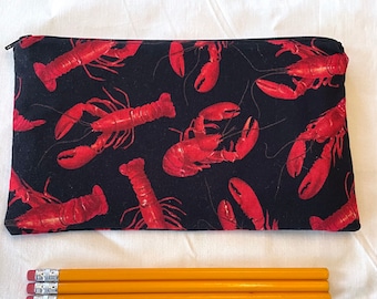 Lobster Fabric Zipper Pouch / Pencil Case / Make Up Bag / Gadget Sack
